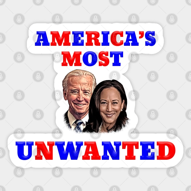 Anti Biden Harris America's Most Unwanted Cartoon Sticker by Roly Poly Roundabout